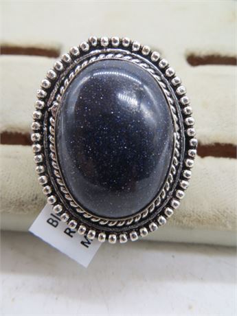 New Blue Sun Stone German Silver Ring Large Stone Size 6