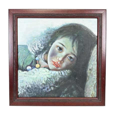 Vintage Oil on Canvas Eskimo Girl, Attributed to Xuan Ai