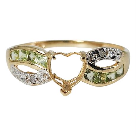 Vintage 10K Gold Peridot & Diamond Ring, Missing Center Stone, Sz 7.5