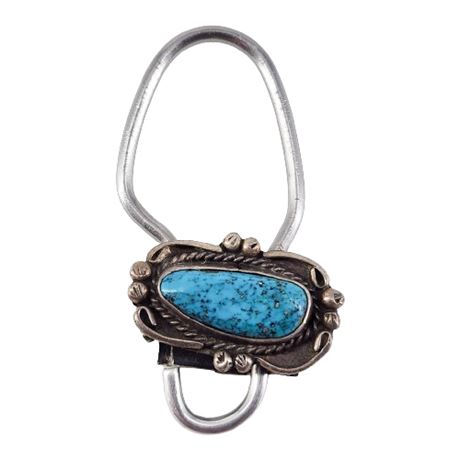 Unsigned Native American Sterling Silver Turquoise Key Ring