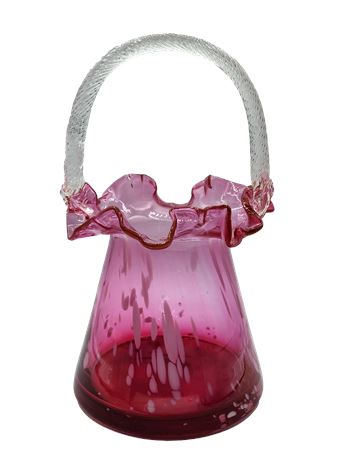 Cranberry Spotted Glass Basket hand blown