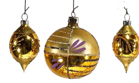 Three Gold West German Hand Blown Ornaments