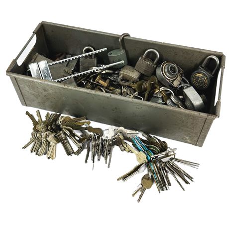Steel Parts Box Filled with Cool Vintage Keys & Locks