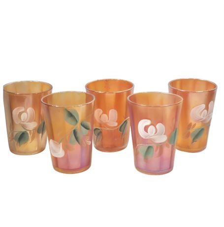 Marigold Carnival Glass Juice Glasses, Hand Painted