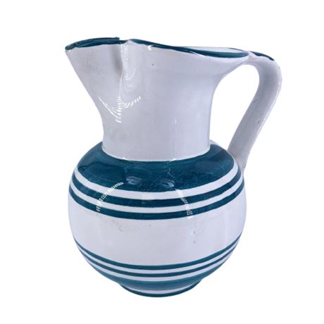 Vintage Italian Pottery Turquoise Striped Pitcher