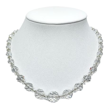 Vintage Graduated Clear Faceted Crystal Bead Necklace