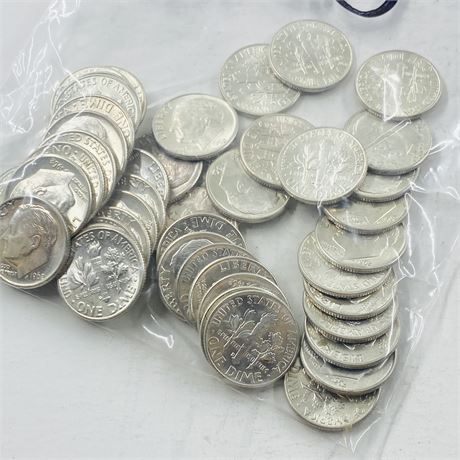 BU $5 Roll 1962-D Dimes