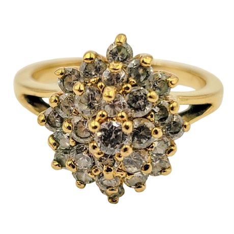 Gold Tone Cubic Zirconia Cluster Ring Size 7