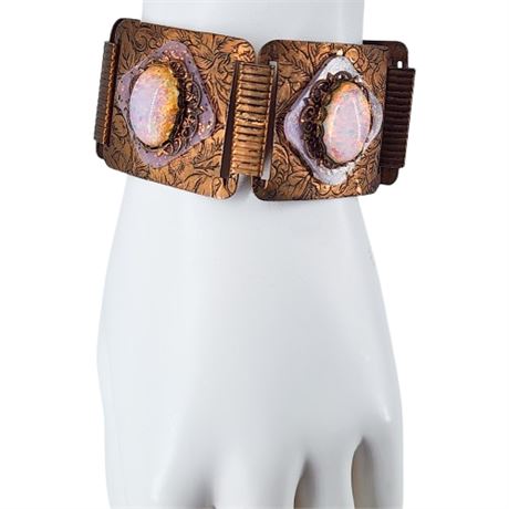 Vintage Stamped Copper & Confetti Lucite Bracelet