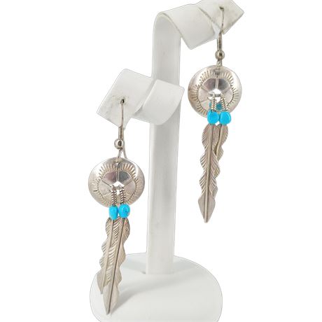 Sterling Silver Feather Dangle Earrings, Southwestern Style