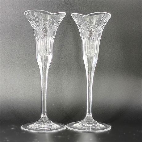 Pair of Elegant Cut Crystal Trumpet Candle Holders