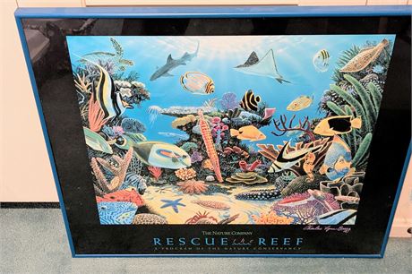 Vtg. Rescue Reef Framed Print by Nature Co. 28.5" x 24.5"