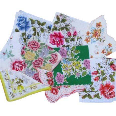 Vintage Hankie Lot of 9 ~ Array of Florals