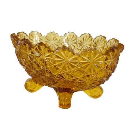 Vintage L.E. Smith Amber Glass Daisy Button Footed Bowl