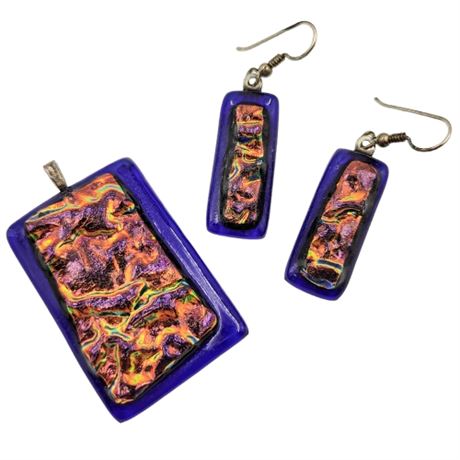 Astisan Made Blue Glass Pendant and Dangle Earring Set