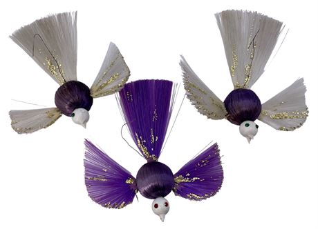 Trio of Mid Century Plum & Cream Bird Ornaments