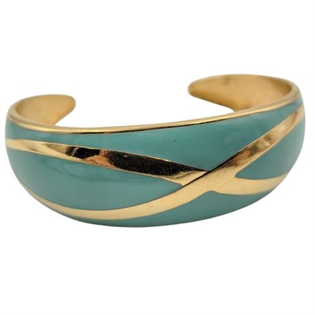 Vintage Gold Tone and Turquoise Enamel Cuff Bracelet