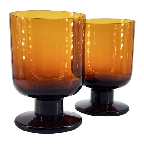 Vintage 70s Centrovetro CXV1 Amber Glass Water Goblets, Pair