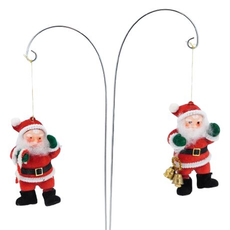 Pair Vintage Flocked Santa Claus Ornaments