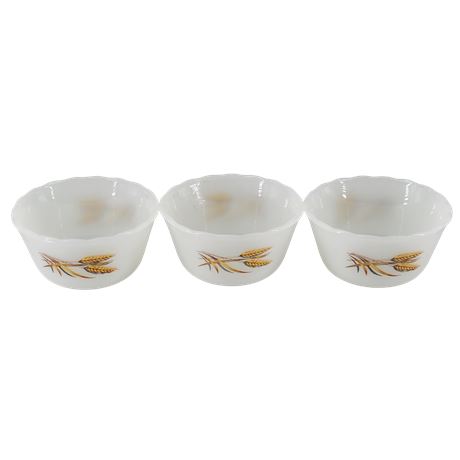 Anchor Hocking Fire King Milk Glass Wheat Custard Cups - Set of 3