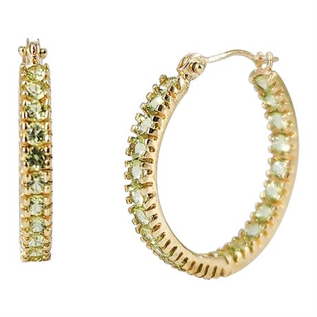 Vintage Signed 10K Gold & Peridot Hoop Earrings