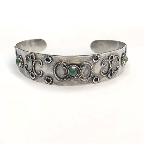 Vintage Mexico Sterling Silver & Turquoise Cuff Bracelet