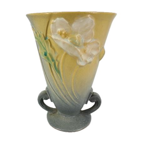 Vintage 1930's Roseville Pottery Blue Poppy Handled Vase
