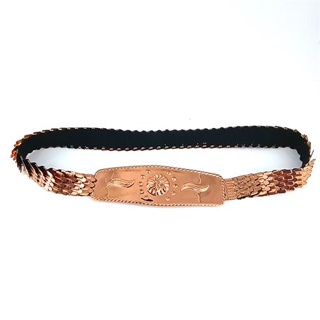 Vintage Etched Copper Belt with Woven Chain Links