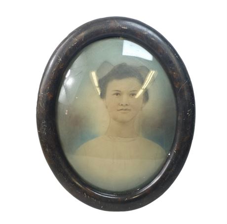 Victorian Era, Pastel Portrait with Convex Glass Frame