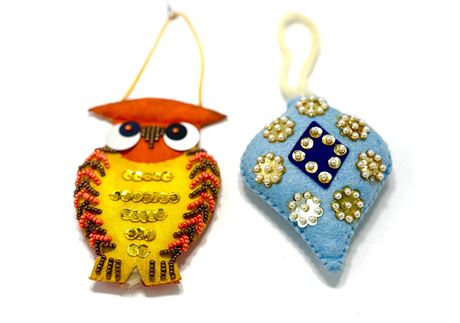 Vtg Handmade Sequin Felt Ornaments