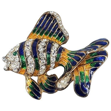 Vintage Enamel & Rhinestone Fish Brooch