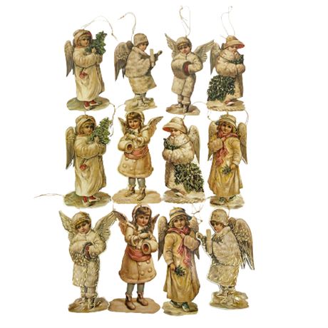 Lot of 1980s Cardboard Figural Angel Christmas Ornaments