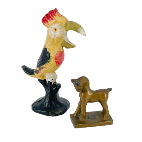 Vintage Cast Iron Rooster Bottle Opener and Bronze Horse