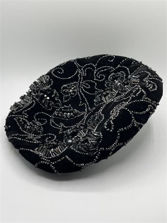 Vintage black velvet beaded hat