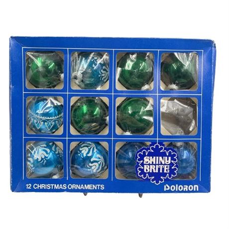 Vintage Green/Blue Shiny Brite Christmas Ornaments in Box