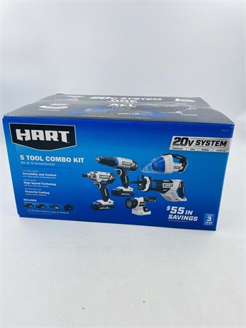 New Hart 5 Tool Combo Kit w/ Batteries + Charger