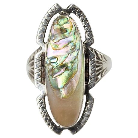 Vintage Sterling Silver Abalone Ring, Sz 7.5
