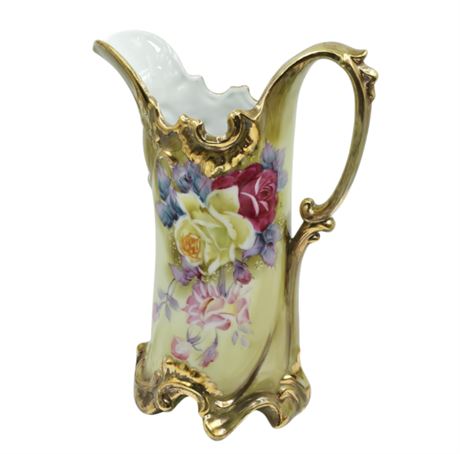 Antique Nippon,  Hand-Painted Tankard Vase 12"