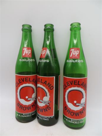 3 Commemorative Cleveland Browns 7 UP Bottles