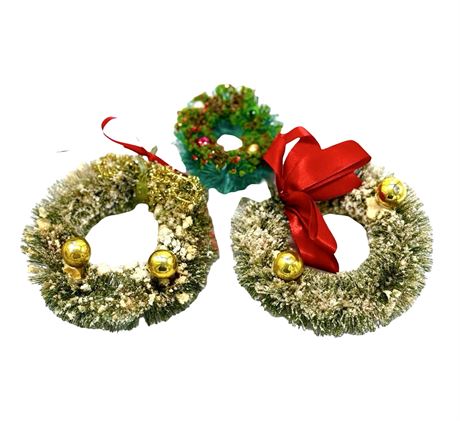 Vtg Brush Bottle Mini Wreath Ornaments