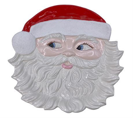 1973 Hand Painted Ceramic Santa Cookie Plate, Treat Serving Tray