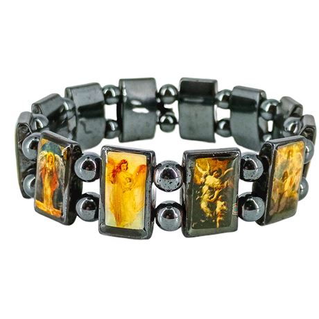 Vintage Hematite Angel Panel Stretch Bracelet