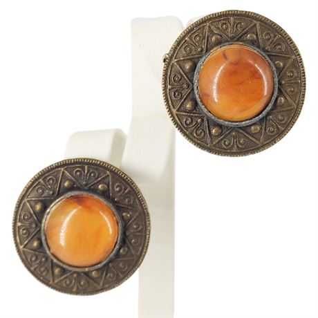 Vintage Lucite Swirl Medallion Clip Earrings