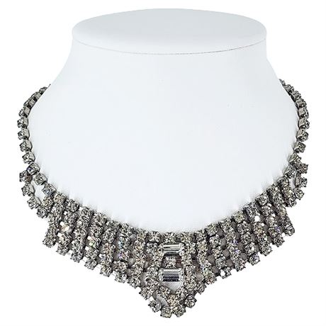 Vintage 5 Row Prong Set Rhinestone Choker Necklace
