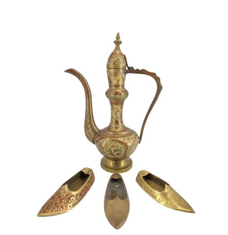 VTG Brass Samovar & Shoe Ashtrays from India