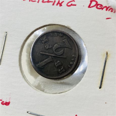 1852 Denmark 1/2 Skilling