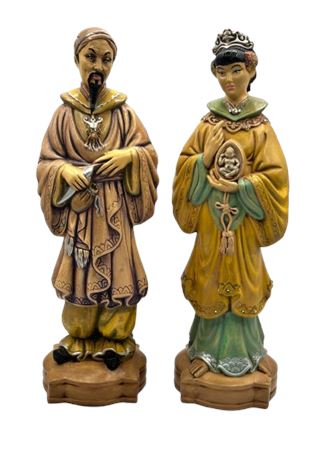 Vintage Ceramic Statues of Chinese Emperor & Empress