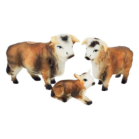 Vintage Japanese Bone China Miniature Cows & Calf Figurines