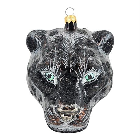 Slavic Treasures Poland Fine Blown Glass Black Panther Head Ornament