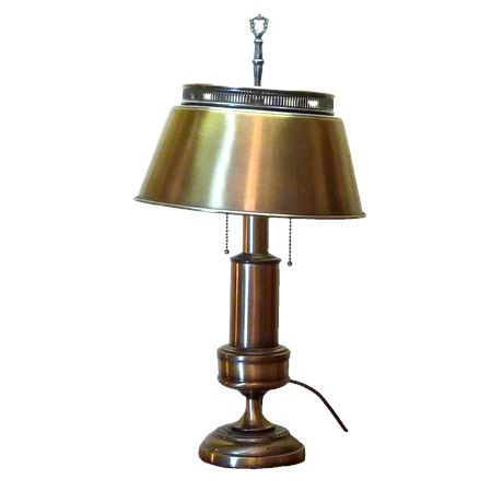 Vintage Brass Tone Table Lamp w Metal Shade Dual Pull Chains